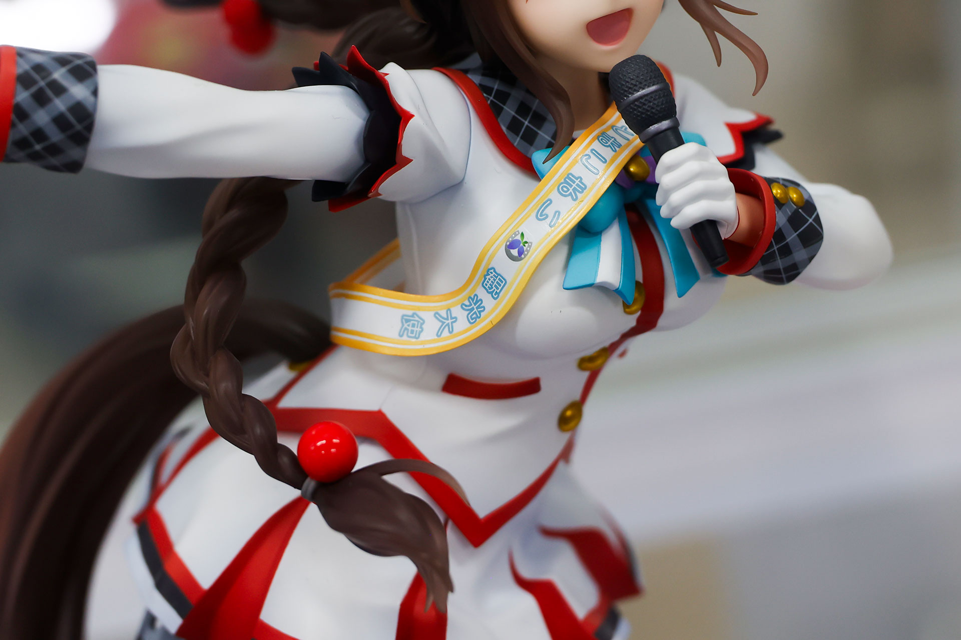 肩から観光大使のたすきがかけられている