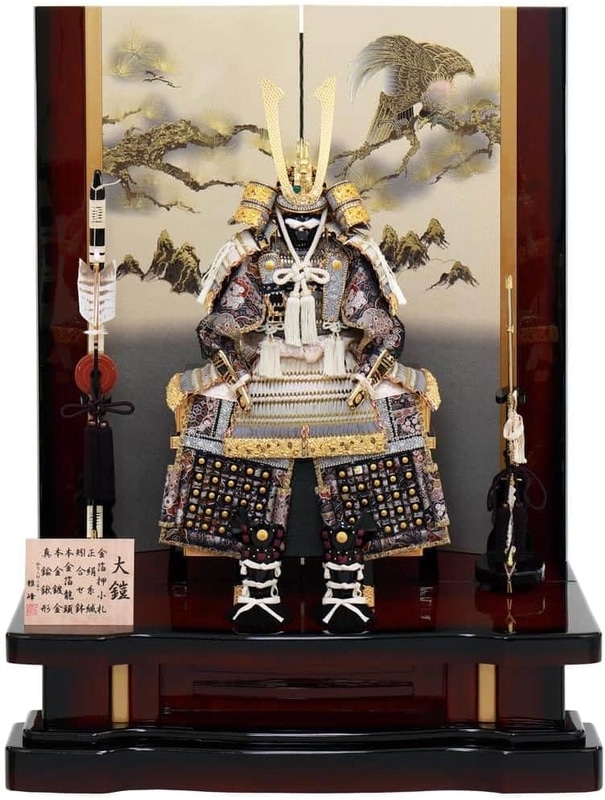 五月人形 鎧平飾り 鎧飾り 雅峰作 大鎧 金箔押小札 正絹 色々段糸縅 12号（h075-fz-6l11-aa-129）