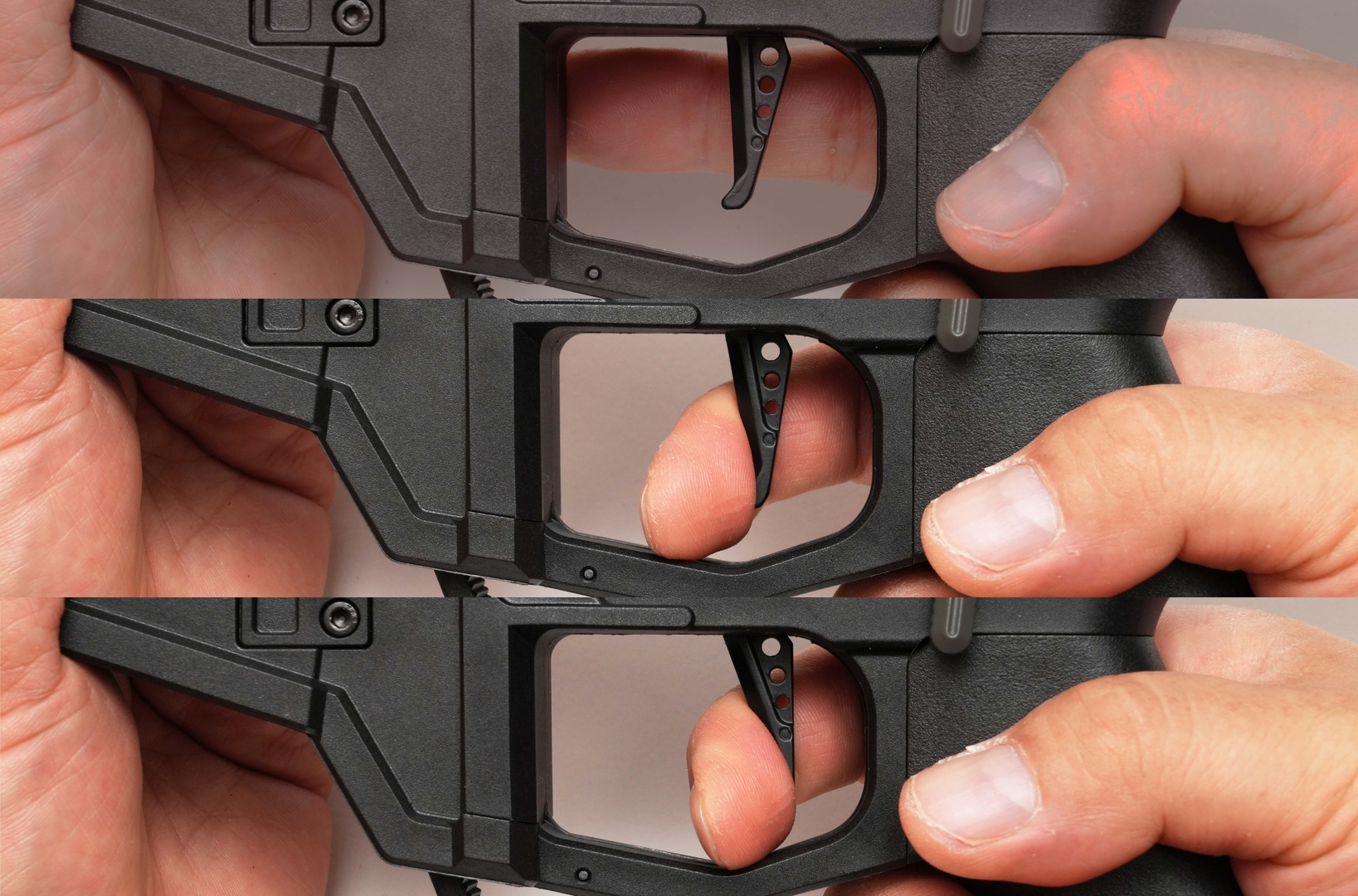 上がフリー、真ん中が発射されるポイント、下がトリガーを引き切ったときの位置