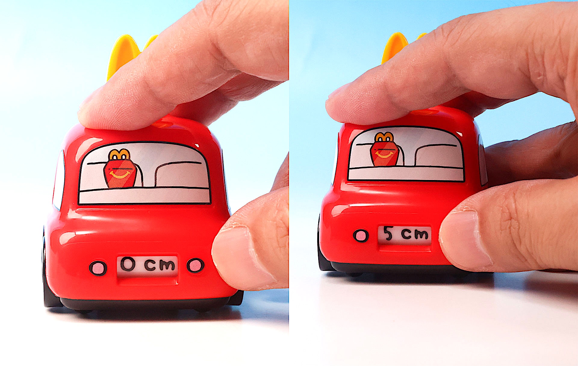 車を手で押し進めると移動した距離が表示される