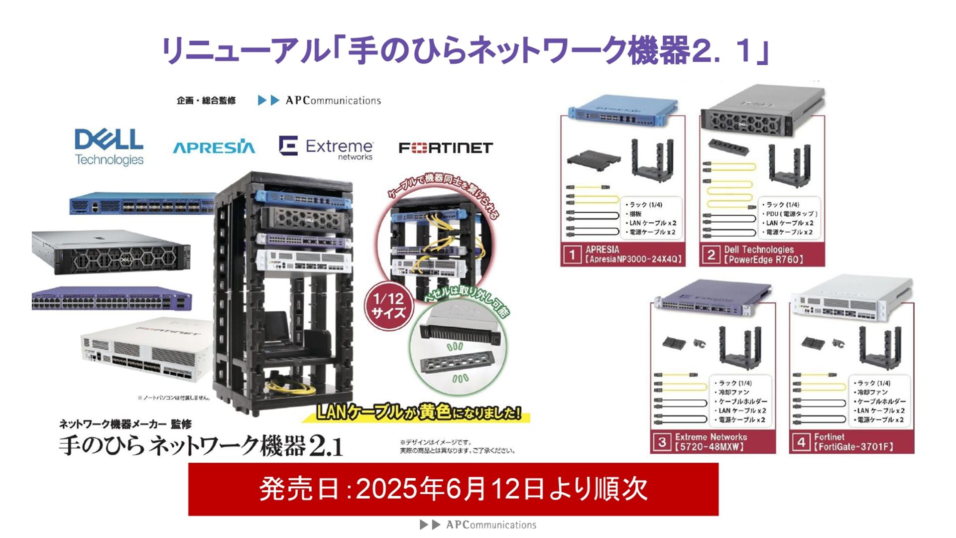 同時に完売している「手のひらネットワーク機器2」のリニューアル製品「手のひらネットワーク機器2.1」が登場。LANケーブルの色が黄色に変更されている