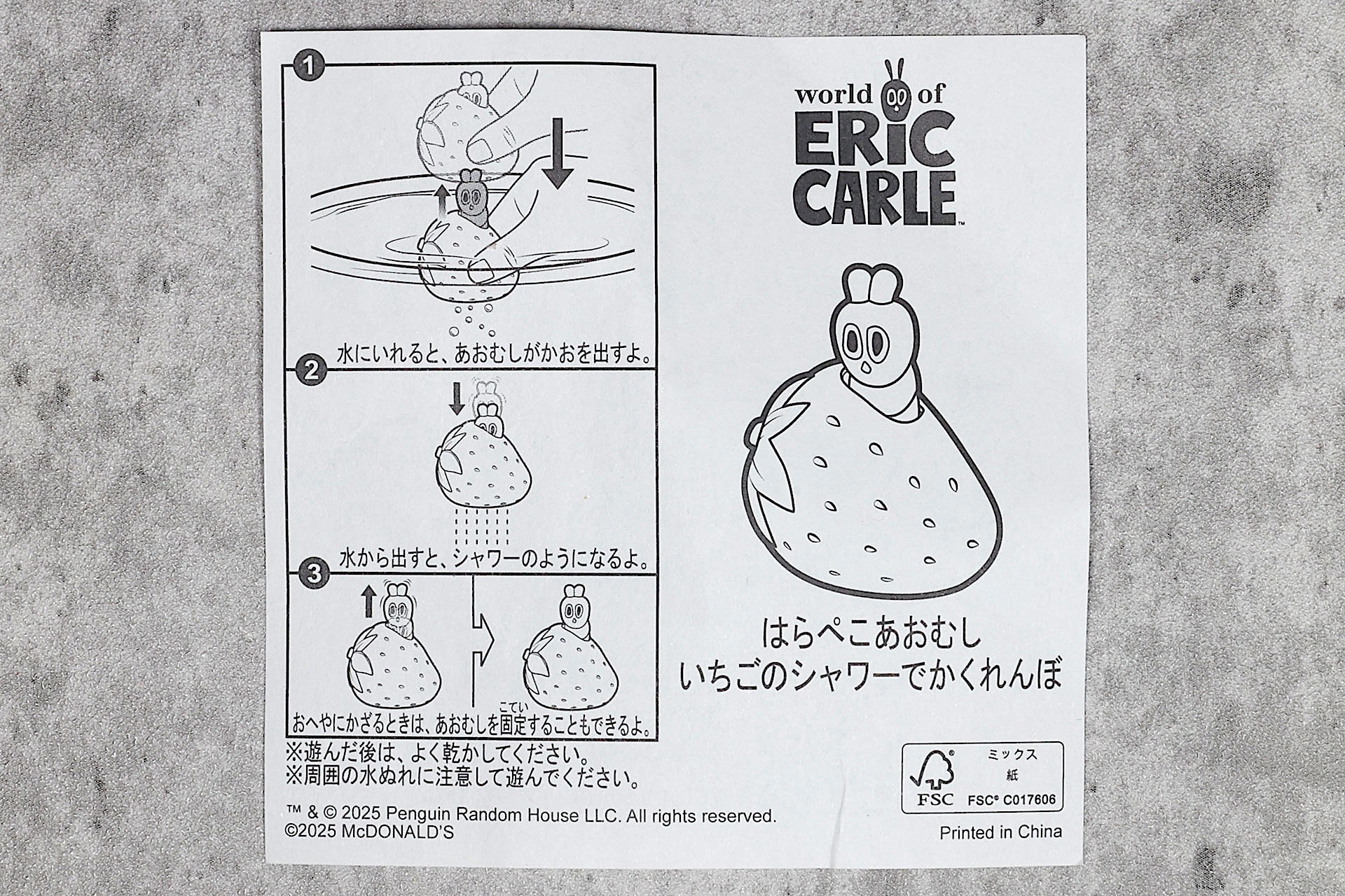 「はらぺこあおむし いちごのシャワーでかくれんぼ」に同梱されている説明書