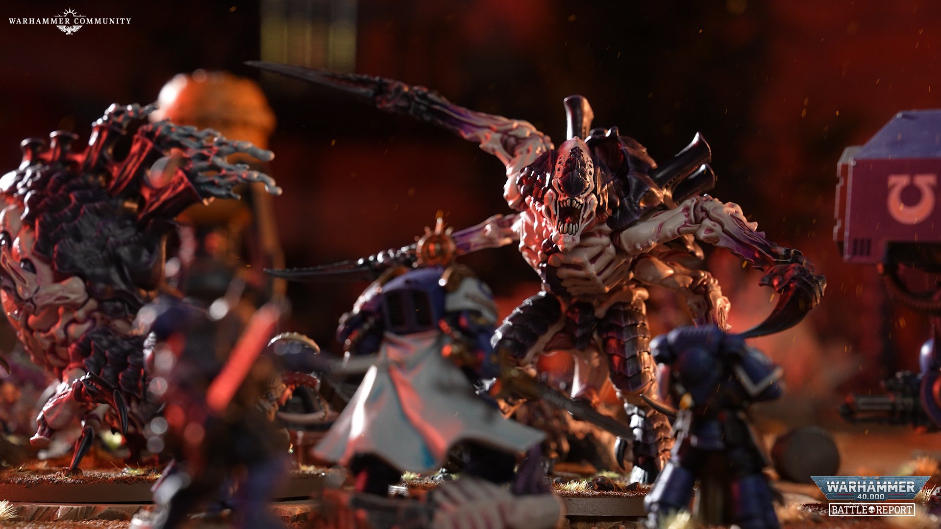 ティラニッドの大攻勢をミニチュアで描いた「バトルレポート」のワンシーン