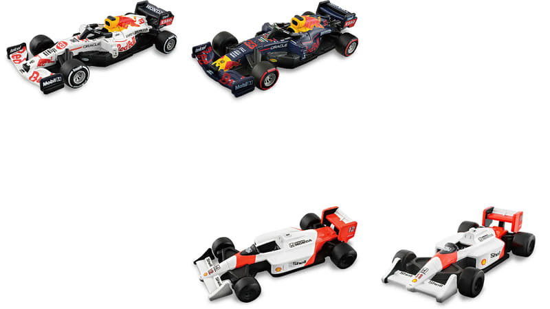 レッドブルRB16B（上段）／マクラーレンMP4/4（下段）