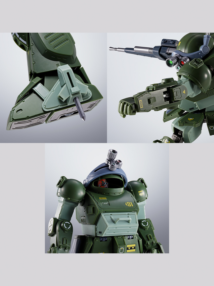 「アームパンチ」伸縮、「ターンピック」伸縮、「ターレットレンズ」回転、バイザー開閉といったギミックにより「スコープドッグ」の機能を感じとることができる