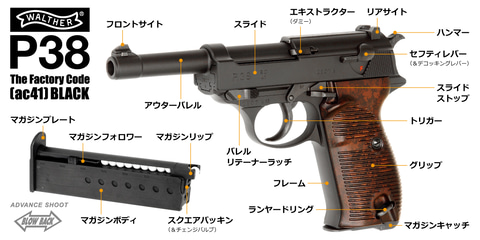マルゼン、ガスブロ「ワルサーP38（ac41）ブラック」8月28日再販