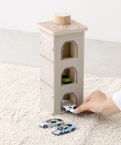 3COINS スリーズ　ミニカー収納 2個セット、トミカ7台付き！ 3COINS、組み合わせて遊べるミニカー用「収納棚」「エレベーター