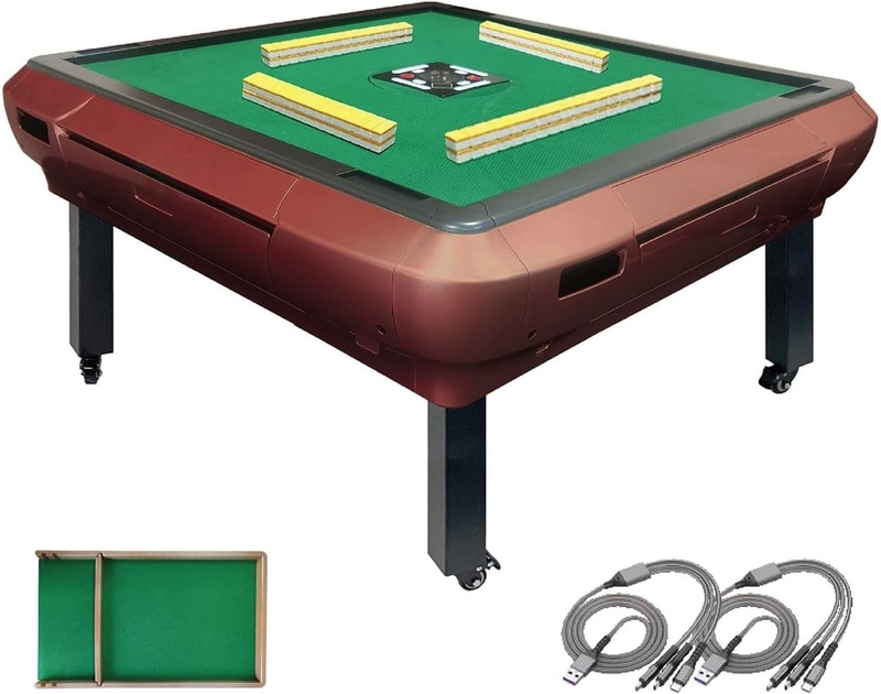 【座卓式】全自動麻雀卓 家庭用 キャスター付き 3人打ち対応 USB充電 コンパクト 28mm 33mm（ハーフレッグ 牌33mm、ワインレッド）