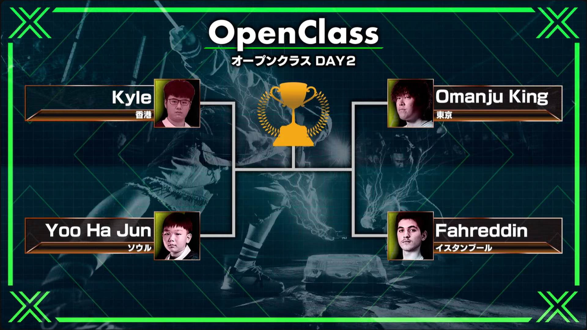 決勝トーナメント。予選で勝ち残った4名による準決勝、3位決定戦、決勝戦の4試合が行なわれる