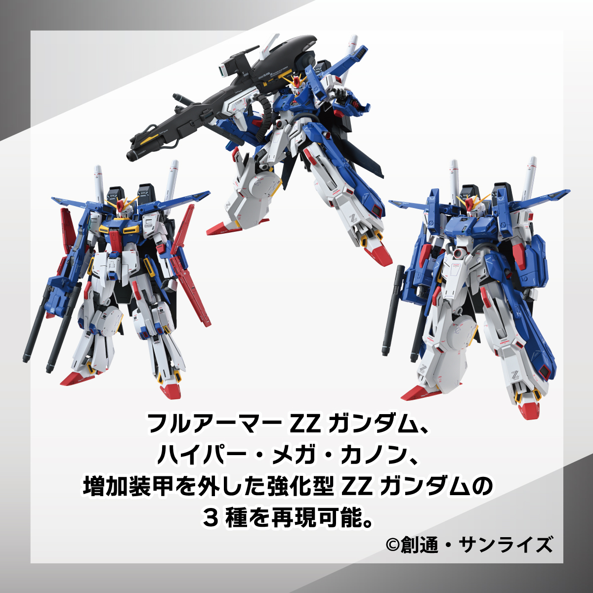 「ハイパー・メガ・カノン」を装備した姿、フルアーマーZZガンダム、強化型ZZガンダムの姿を再現可能