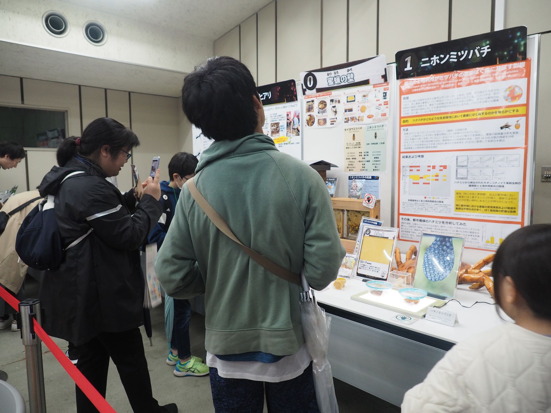 展示を熱心に見る来場者