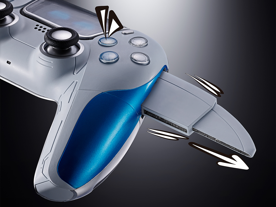 【変形手順をご紹介】一部ボタンが変形用のスイッチになっている！□ボタン、▶ボタンを押すと、本体側面から翼が飛び出る！