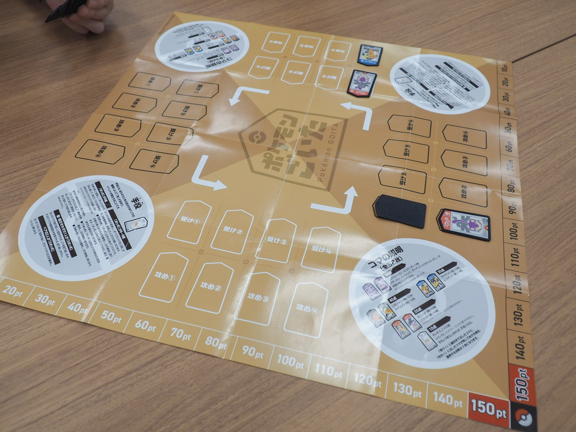 手番は反時計回りに進む。前のプレイヤーが攻めとして出したコマと同じコマが手持ちにあれば、そのコマで受け、好きなコマを攻めに置く