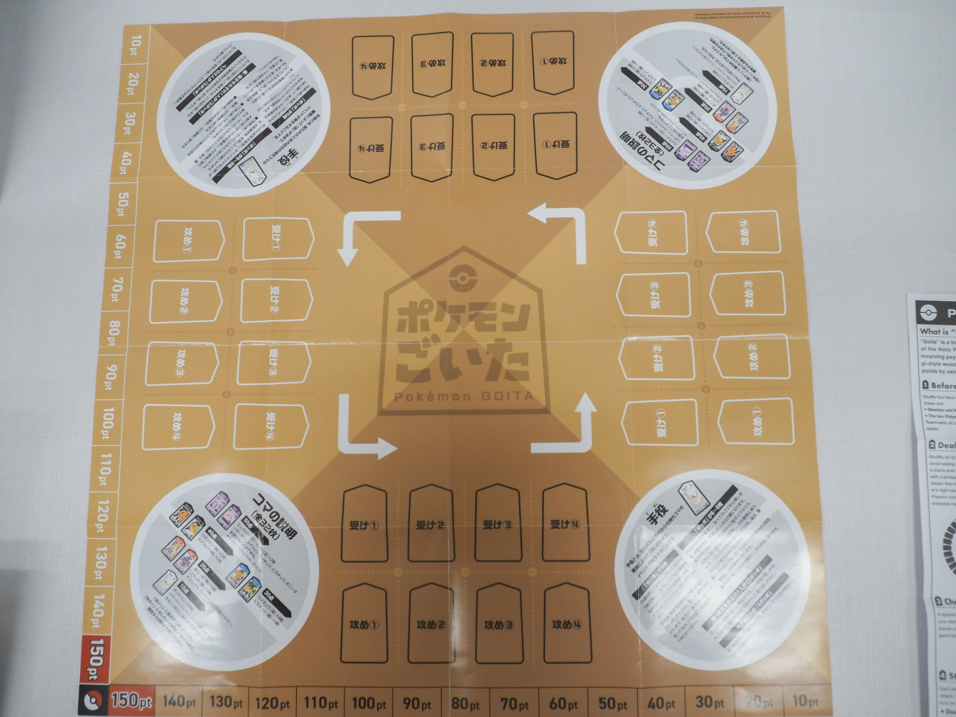 プレイマットが付属。コマを置く枠があるので、分かりやすい。チームの点数をカウントするための数字も書かれている