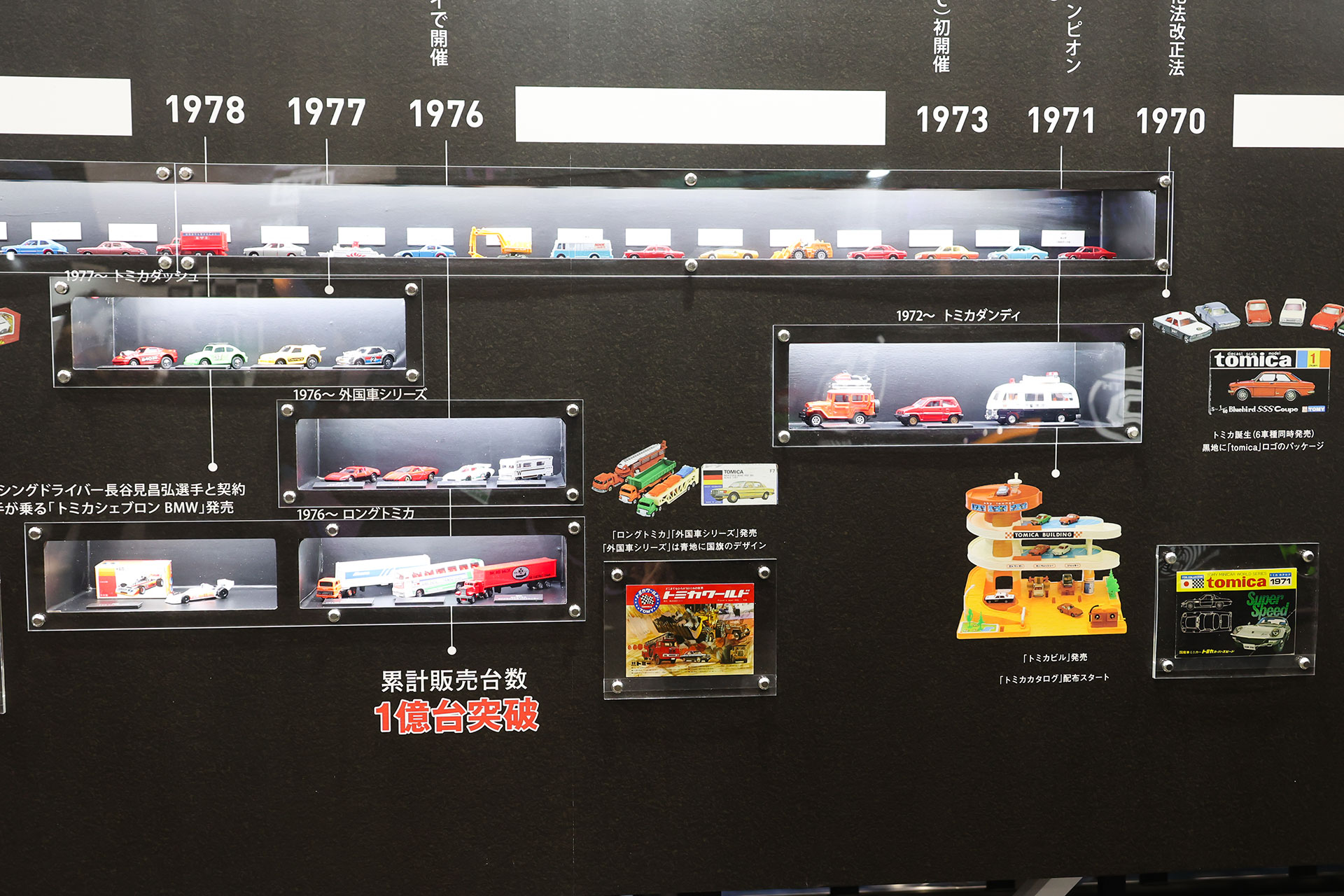 実物の「トミカ」で歴史を振り返ることができるようになっていた