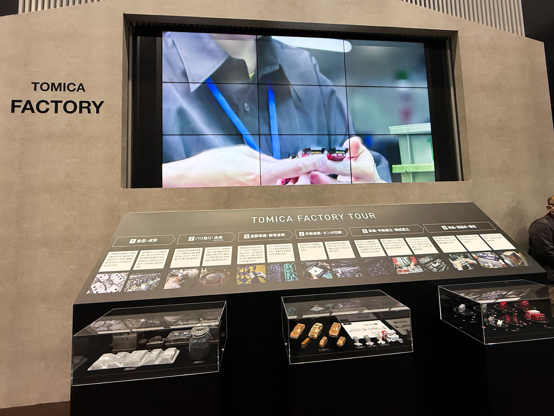 「大人の工場見学 -トミカができるまで-」のコーナー