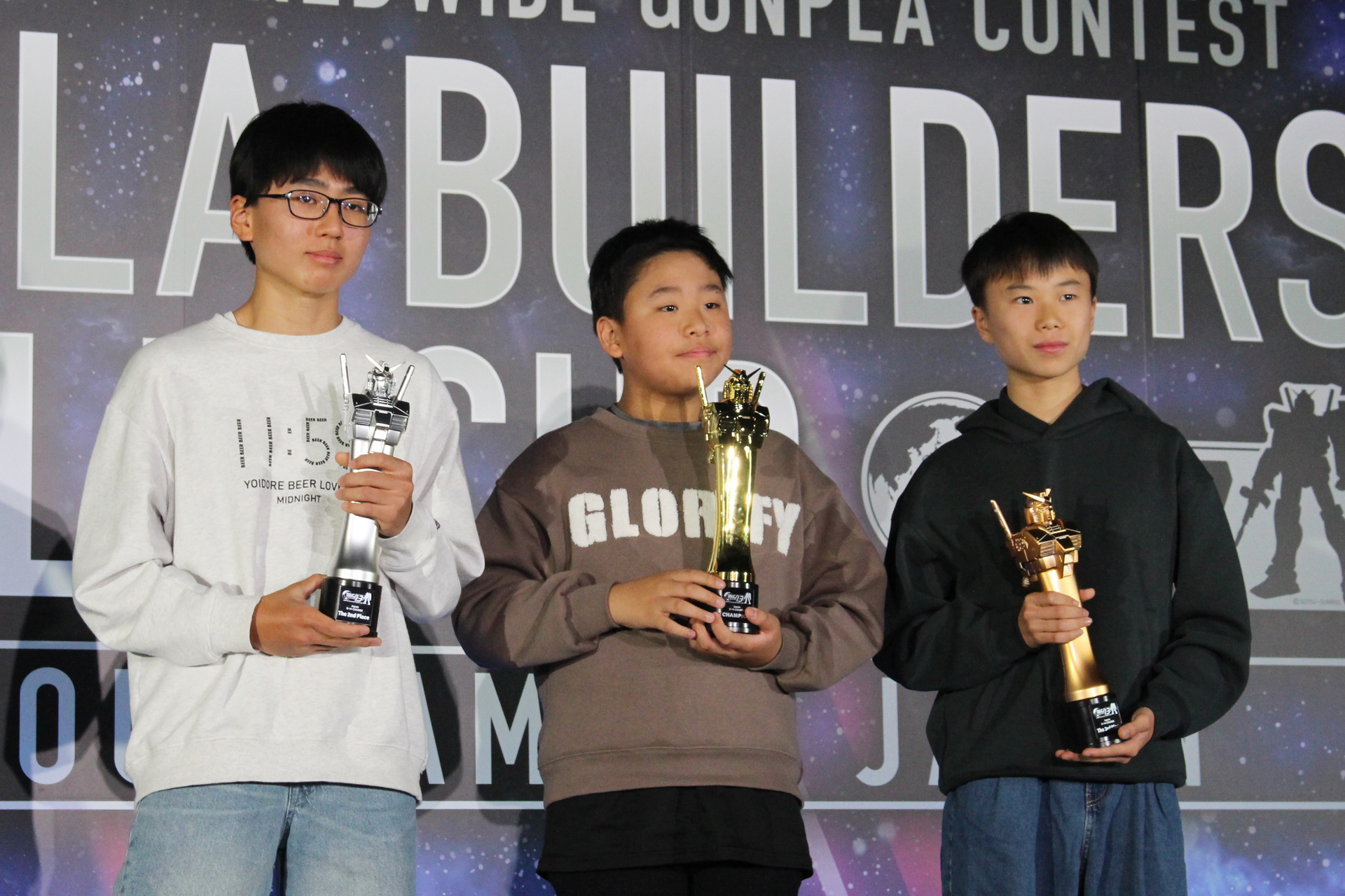 U-14コース入賞者、左からじゃぶちさん、ガンプラまな君さん、show君さん