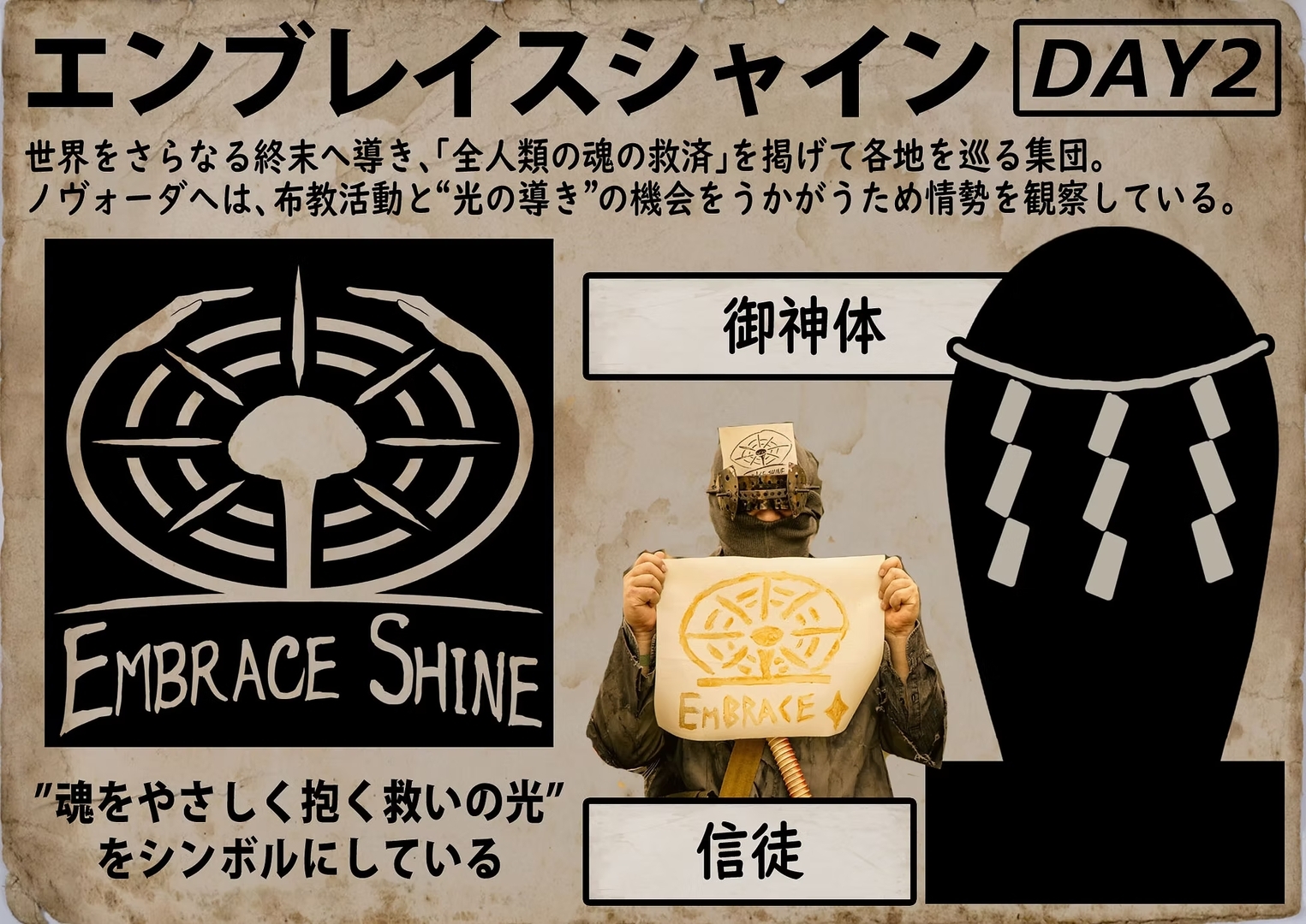 エンブレスシャイン。御神体として核爆弾を信仰しているヤベー奴ら。ノヴォーダにうまく潜み“救済”を果たそうとしていた
