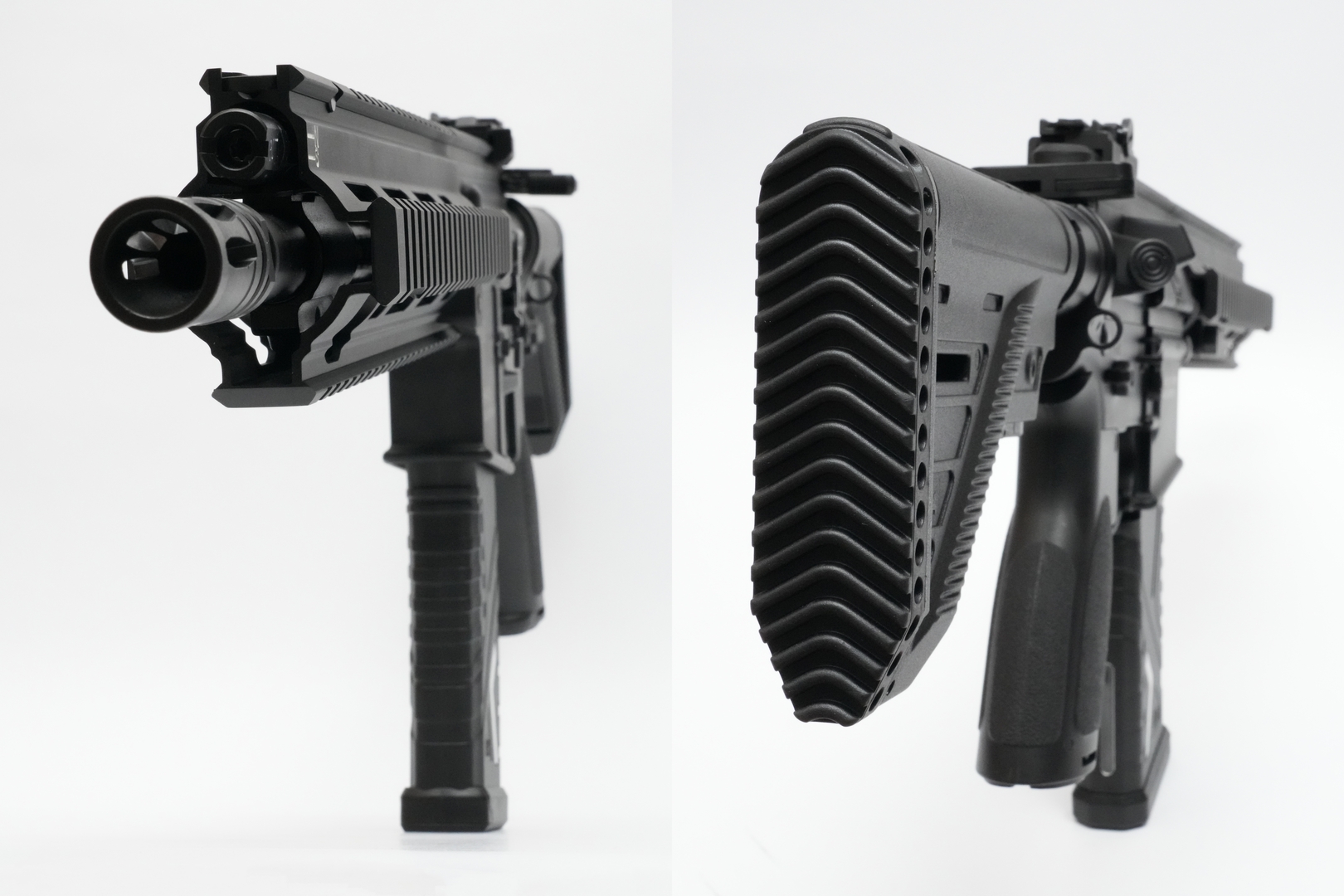 前面と背面。「HK416A5」は薄型のスリムラインストックを採用