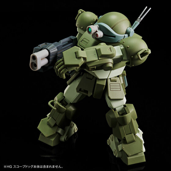 ボトムズ乗りの立ちフィギュアと3種類の武装が付属。以降のバリエーション機の再現にも使える
