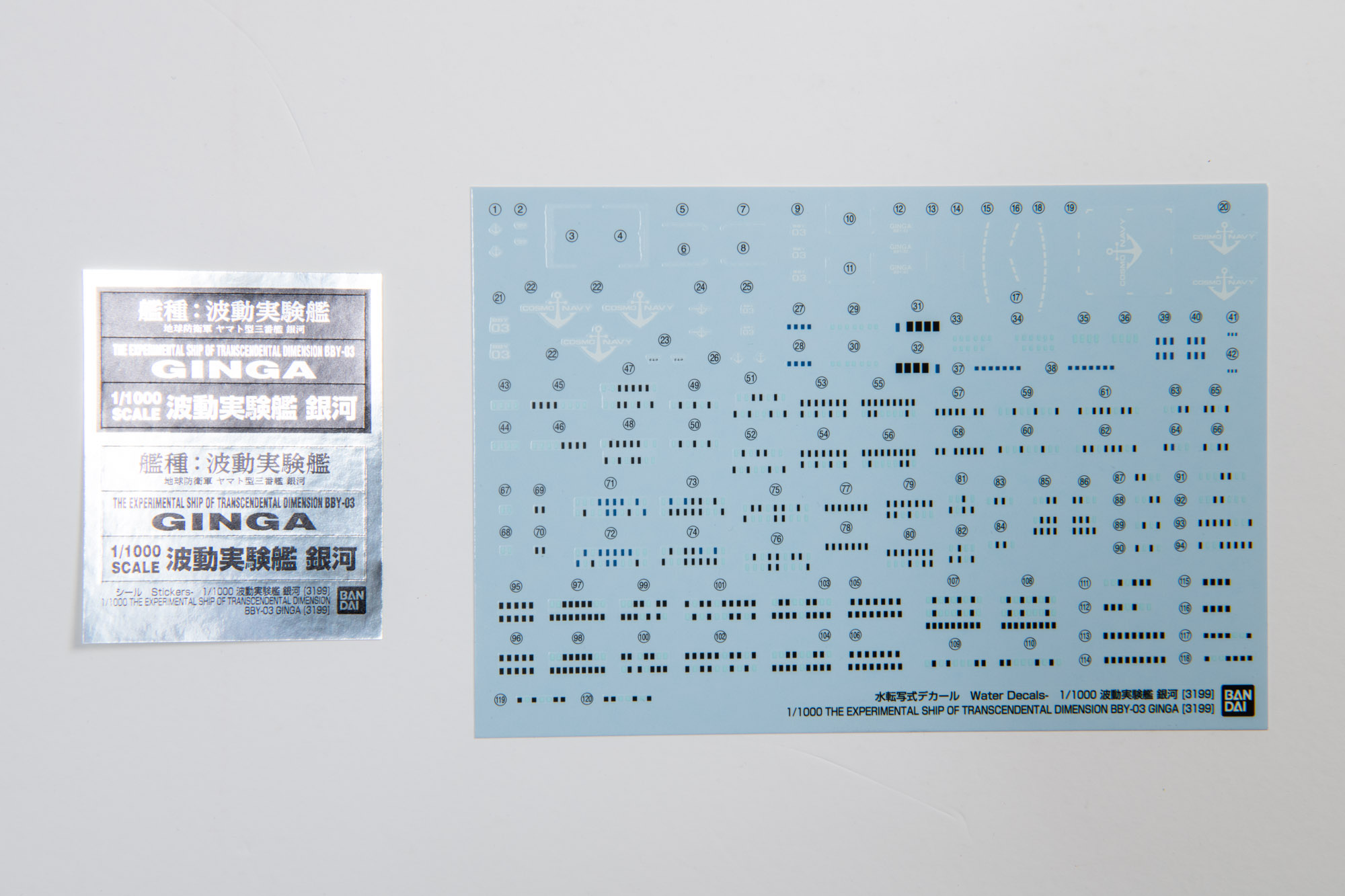 水転写式デカールとシール。デカールの大半は舷側のディテールを再現するためのもの。