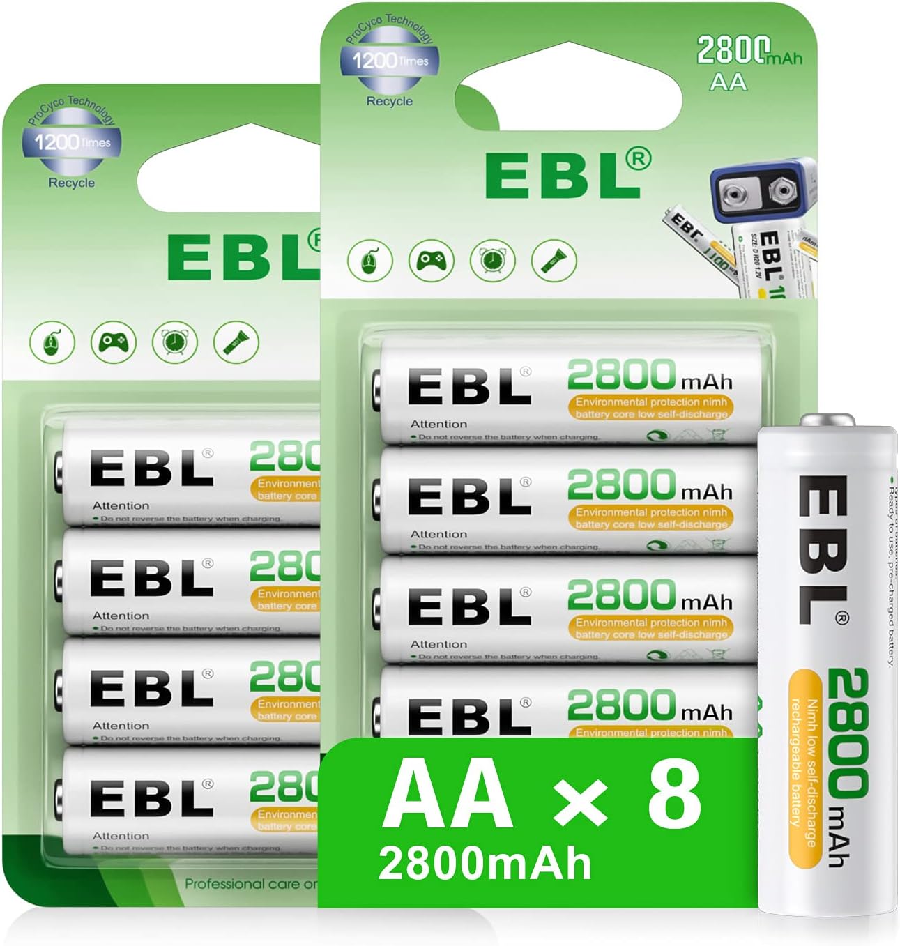 EBL 単3充電池 充電式 ニッケル水素充電池 2800mAh 8本入り