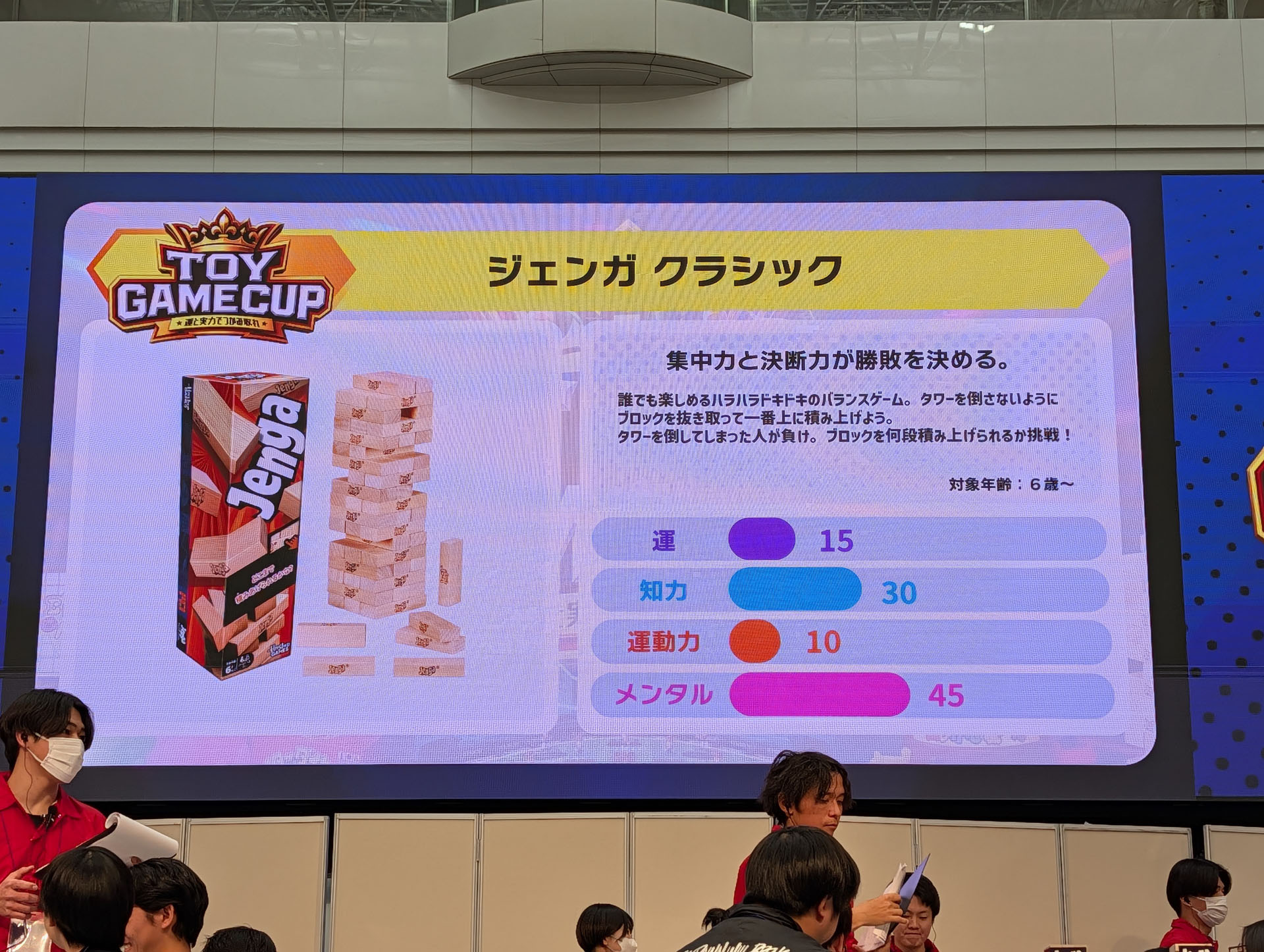 パラメータは、運も知力も運動力もバランスよく配分。最も重要なのは緊張する中でパーツを抜き取る「メンタル」とのこと