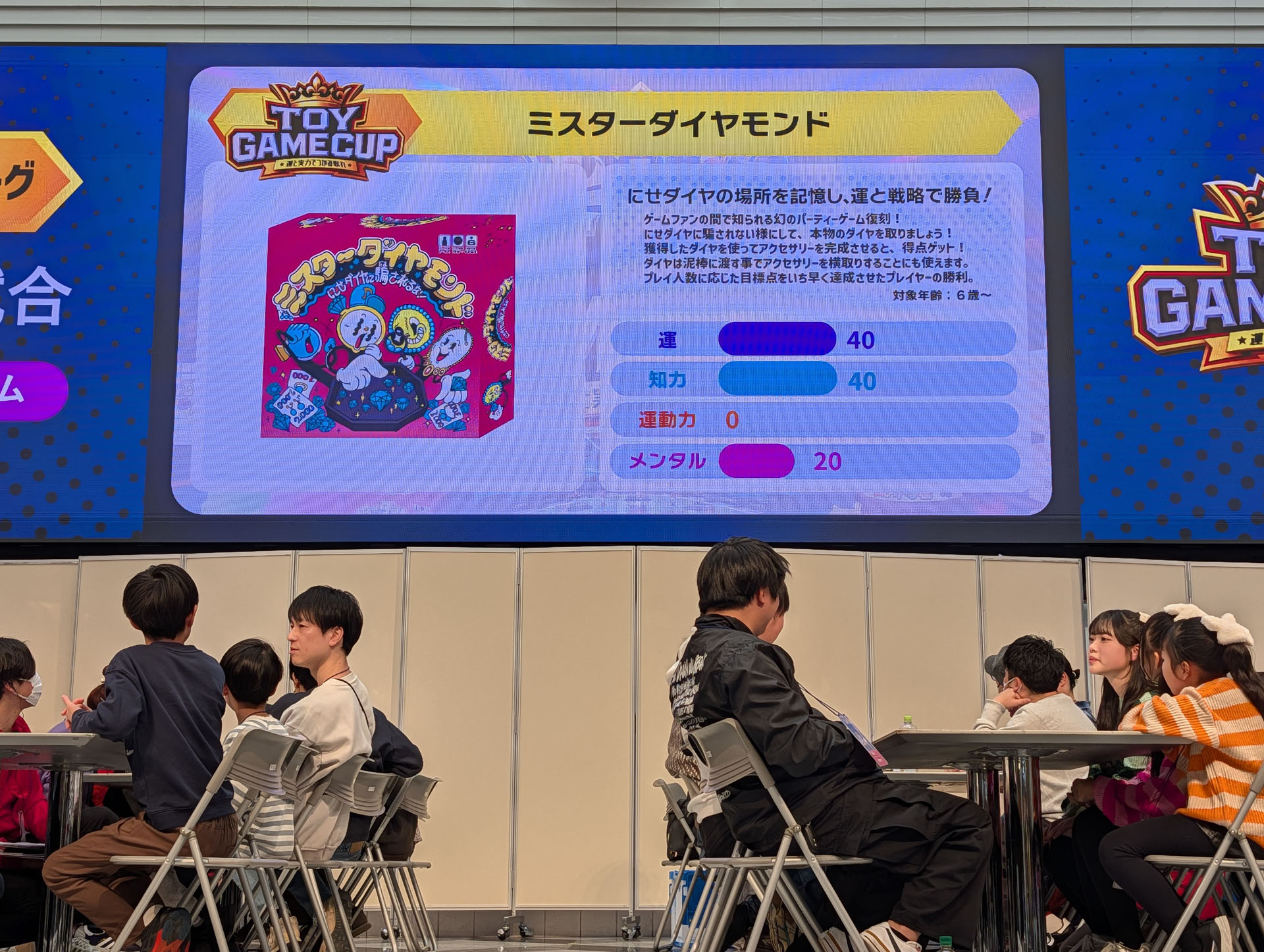 パラメータは運のほか、本物か偽物かを見極めたり、1度ミスした偽ダイヤを再度掴まないようにする、トランプの「神経衰弱」のような記憶力も重要だが、緊張感が高いトイゲームなのでメンタルも重要となっている