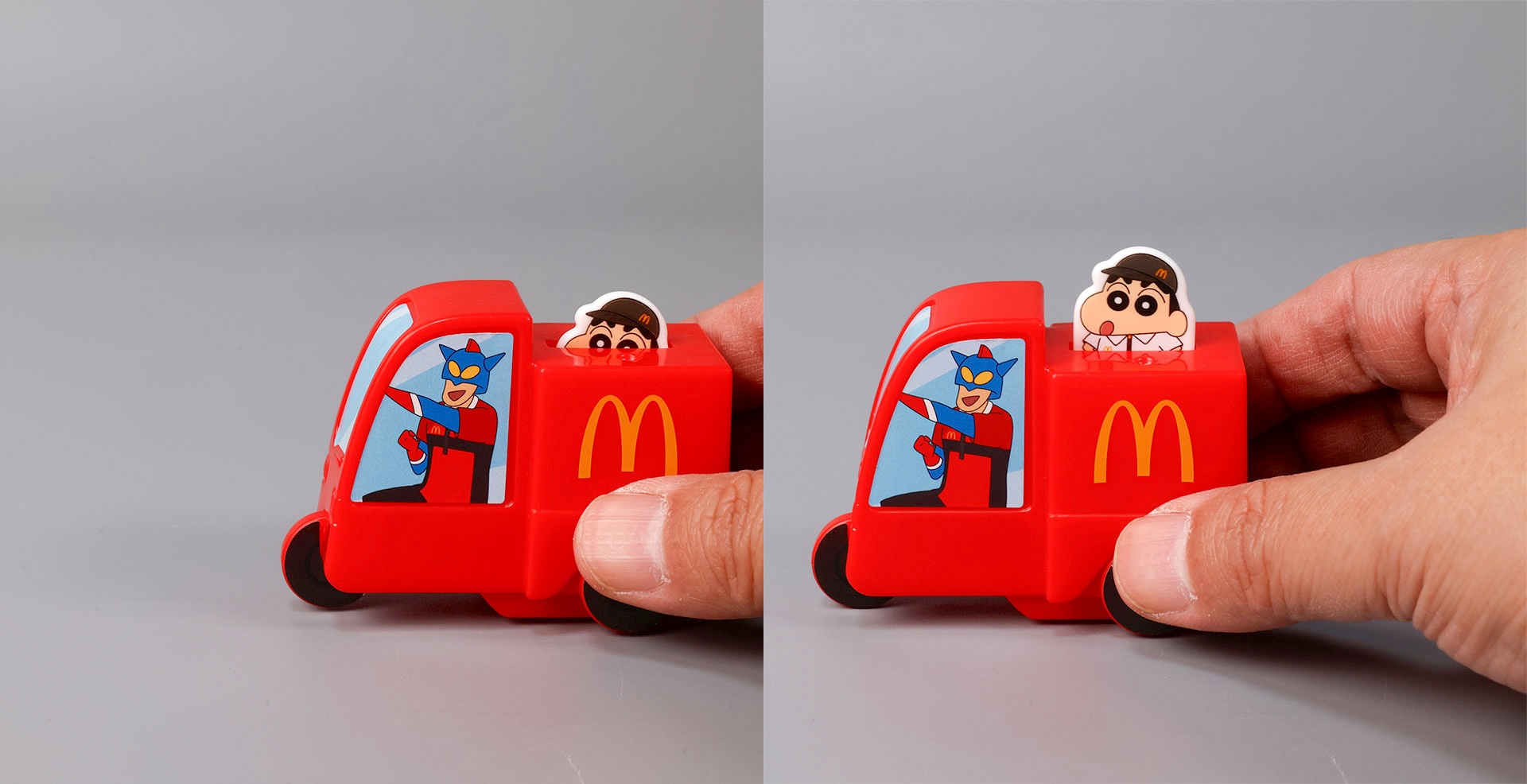 デリバリーバイクを前後に動かすとしんちゃんが上下に動く