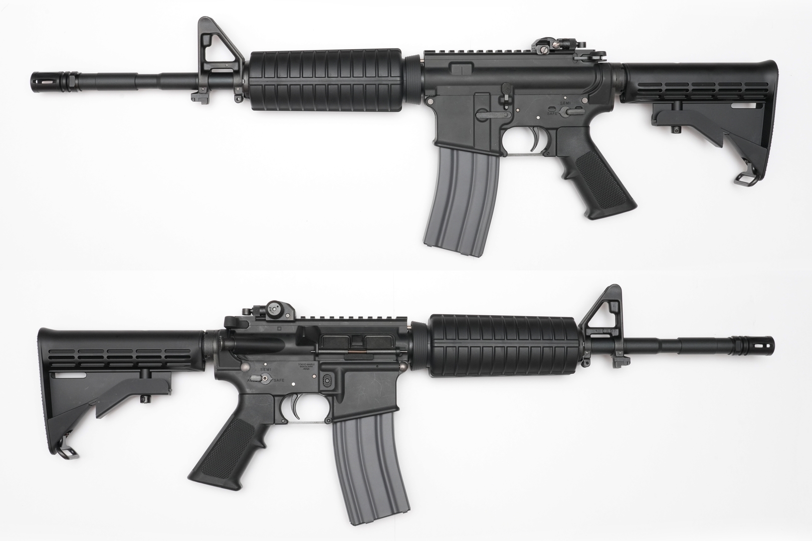 本体の左側面と右側面。実銃を採寸したリアルサイズと、実銃同様の操作を実現