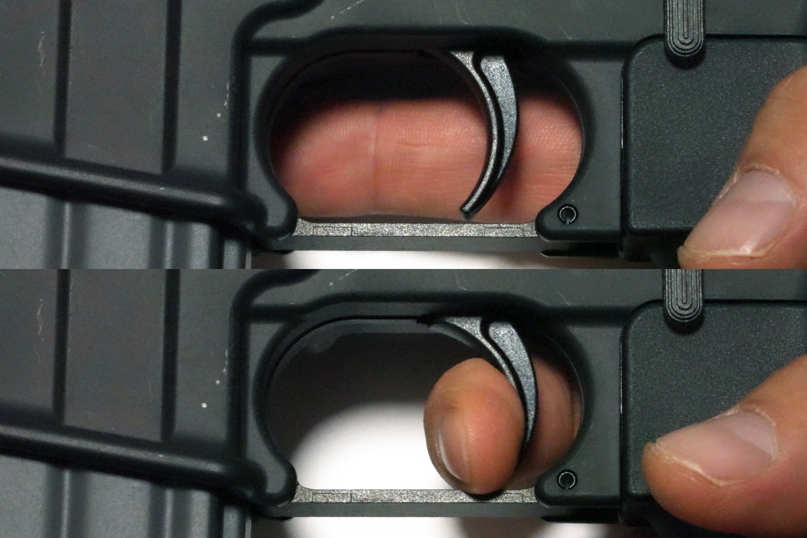 上がフリー、真ん中が発射されるポイント、下がトリガーを引き切ったときの位置
