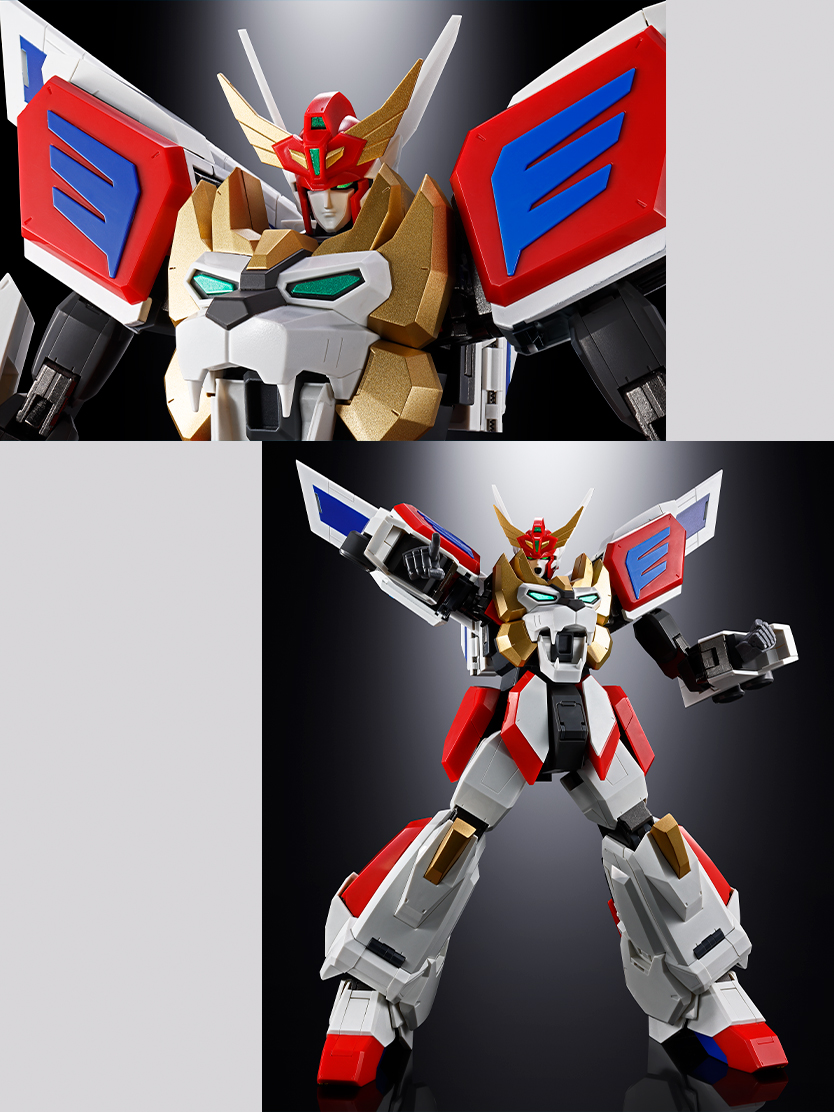 「キングエクスカイザー」の頭部は変形時の「マスク無しフェイス」から「マスク有りフェイス」への変化ギミックを搭載し「マスク無し叫びフェイス」も付属。※どちらのフレームでも対応