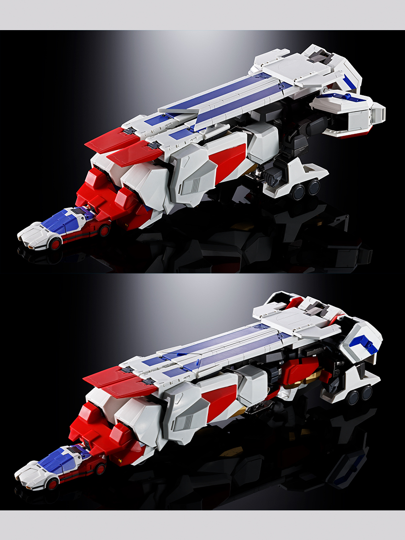 「キングローダー」をビークル状態の「エクスカイザー」が牽引している様を表現するパーツも付属。※どちらのフレームでも対応