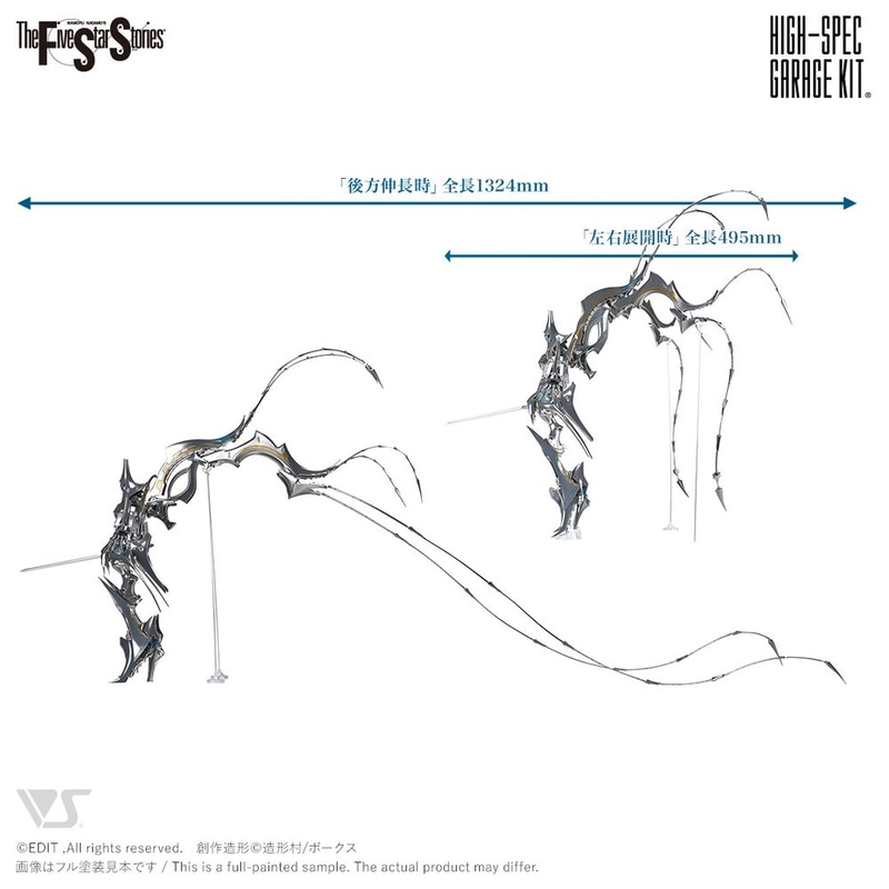 HSGK「モルフォ」に接続される「バックライド・リジット・フライヤー」の後方伸長時、左右展開時の全長比較