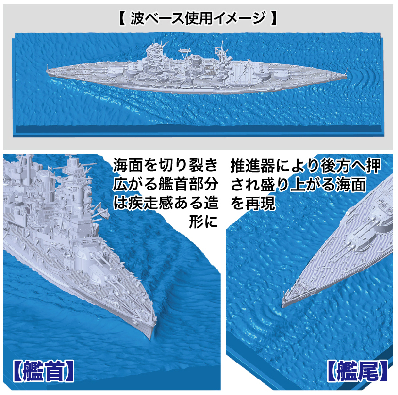 日本海軍戦艦「長門」を昭和19年10月（捷一号作戦/レイテ沖海戦）時の姿でモデル化したもの。開戦時に比べて電探搭載・対空兵装の増強、舷窓閉塞などを行なった形状