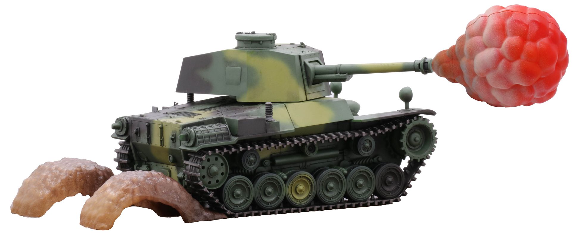デフォルメされた三式中戦車「チヌ」に砲炎と砂塵のエフェクトパーツが付属した特別仕様版