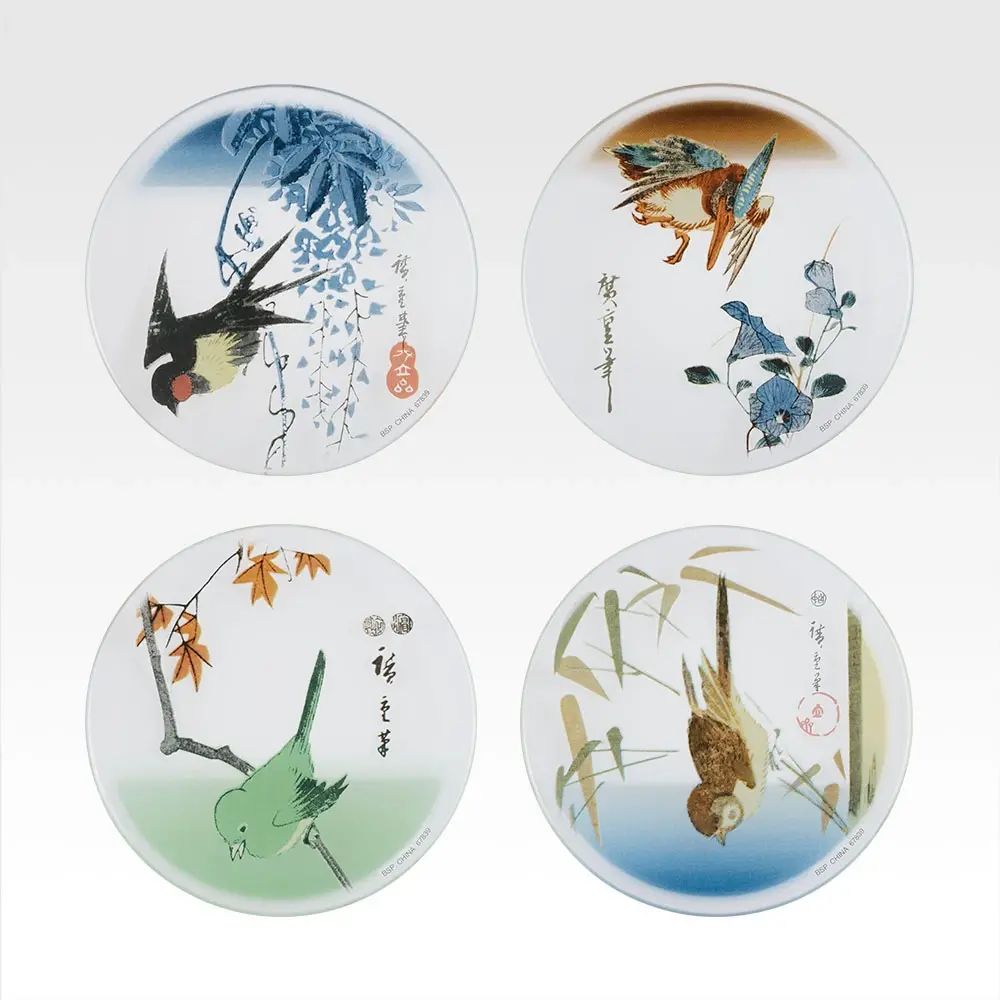 E賞：歌川広重 小鳥のガラス小皿