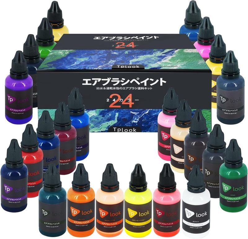 Tplookエアブラシ塗料24色アクリルエアブラシ塗料セット（30ml/1オンス）