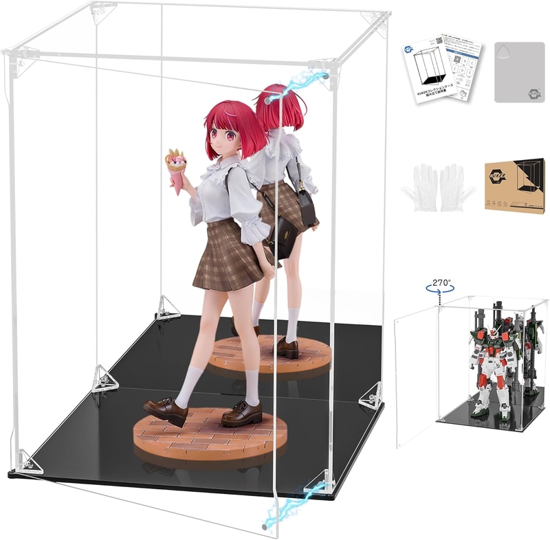 フィギュアケース 背面ミラー クリーニングクロス付き（台座黒＋背面ミラー）/サイズ：25×25×35cm（幅×奥行×高さ）
