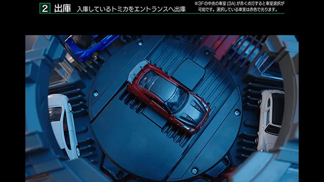 入出庫の際は中央のターンステージが回転してトミカをオートで出し入れします