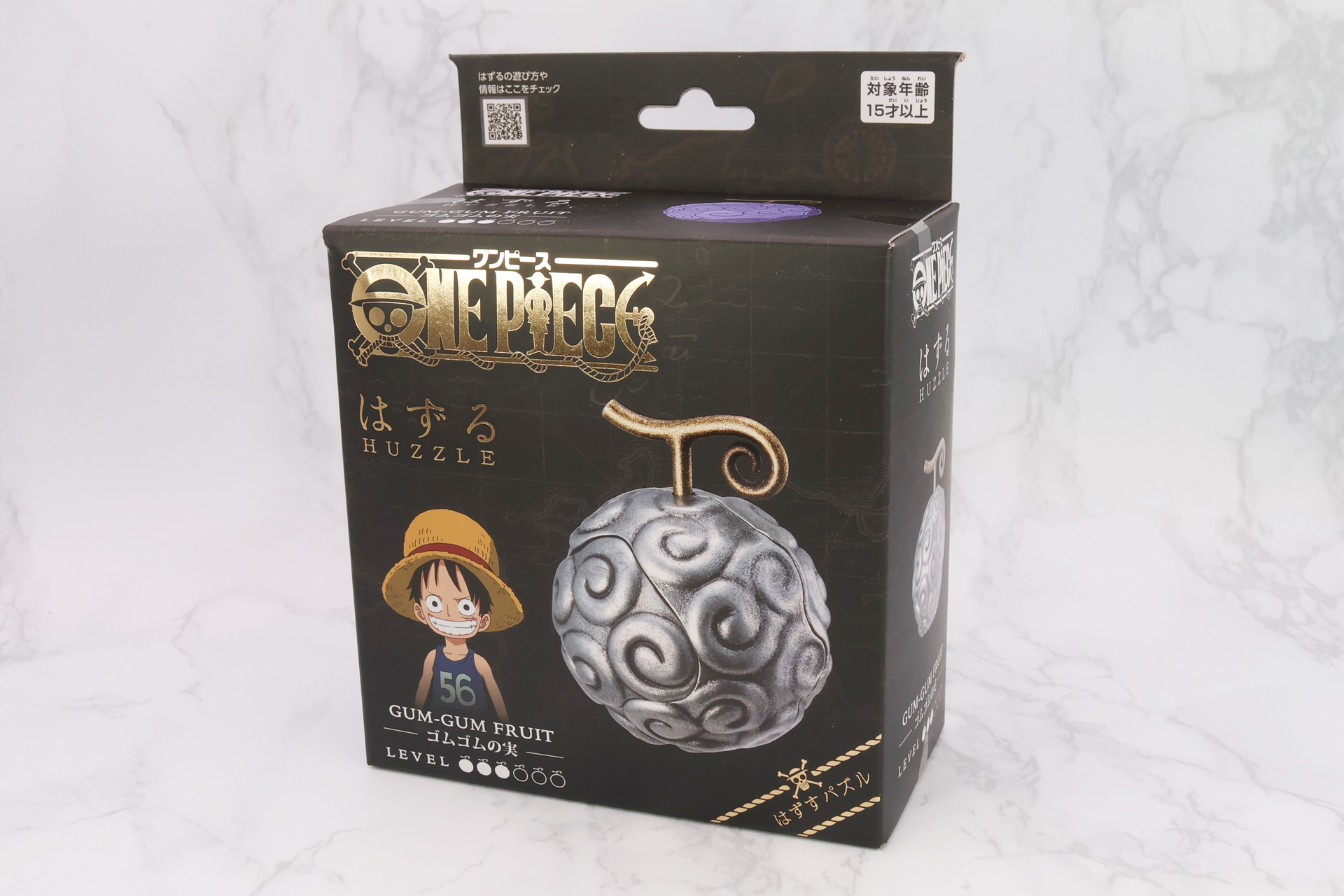 「はずる ONE PIECE ゴムゴムの実」パッケージ。この実をかじった子ども時代のルフィが描かれている。難易度は今回の中で一番低いLEVEL3だ