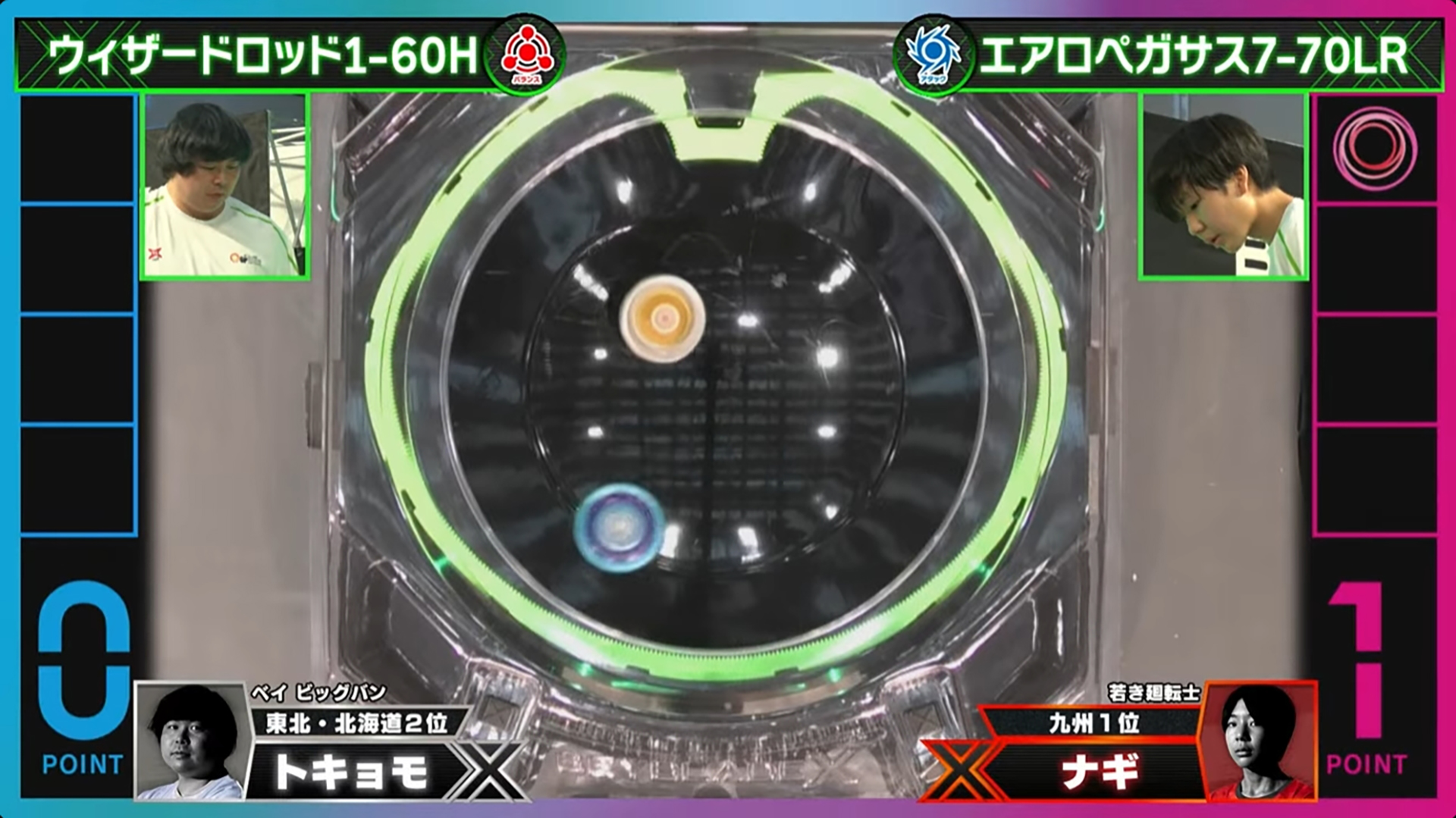 配信映像では、天面カメラのリアルな「BEYBLADE X」の挙動がチェックできるほか、使用するベイのカスタム情報などが確認できる