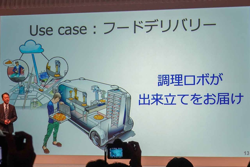 MONETがe-Paletteを使って実現するサービスのビジョン。自動運転車を「ハコ」として使い、内部で様々なサービスを展開する