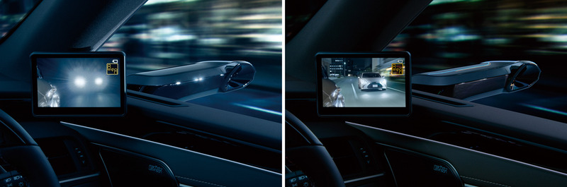 後続車のヘッドライトなど明るすぎる状況や、夜間の暗すぎる場所では画像補正を行なう