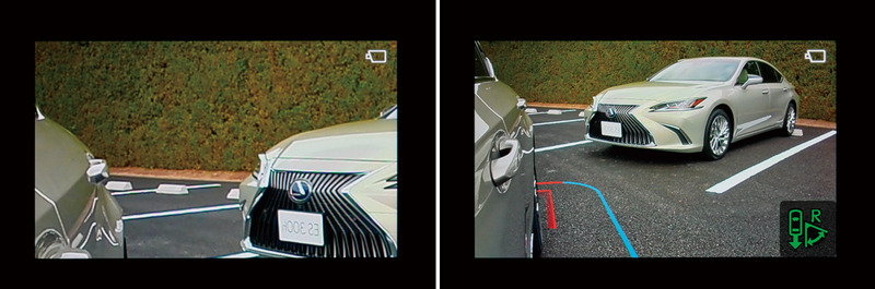 リバースレンジとも連動。ワイド表示に切り替わるほか、接触する危険性がある場所に赤いラインを追加する