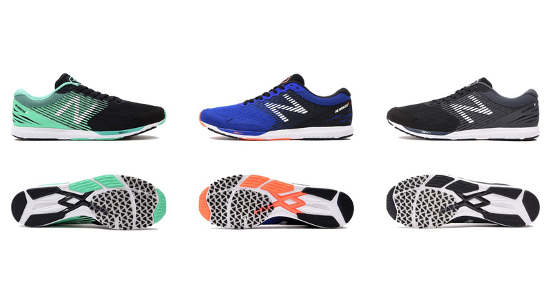 メンズモデル。カラーは右からE2(エメラルド/ブラック)、B2(ブルー/オレンジ)、G2(グレー/ブラック)