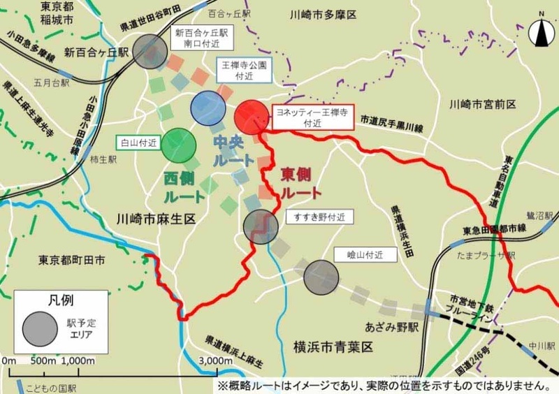 概略ルート・駅位置図<span class="fnt-80">(出典：横浜市都市整備局)</span>