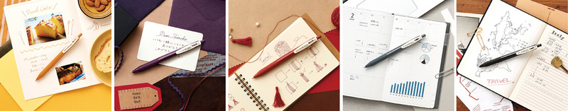 左から、キャメルイエロー、カシスブラック、ボルドーパープル、ダークグレー、セピアブラック