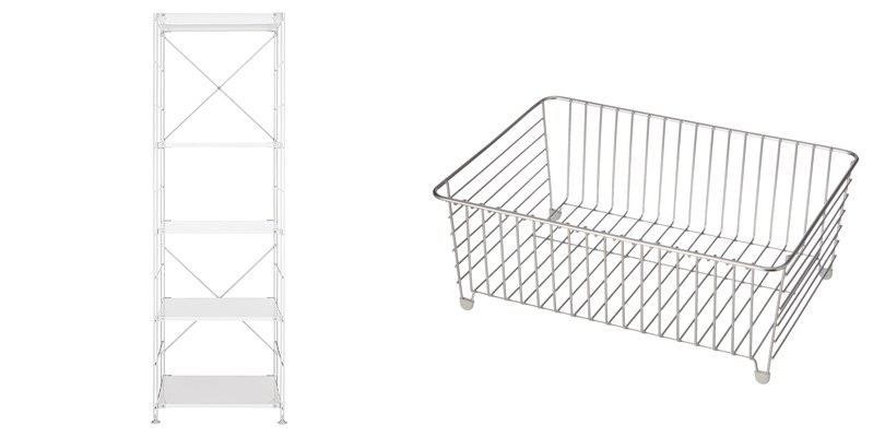 スチールユニットシェルフ・スチール棚セット 大／ステンレスバスケット 小