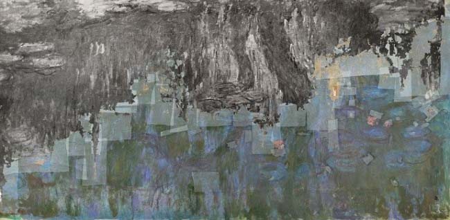 欠損部分に白黒写真を重ねた状態